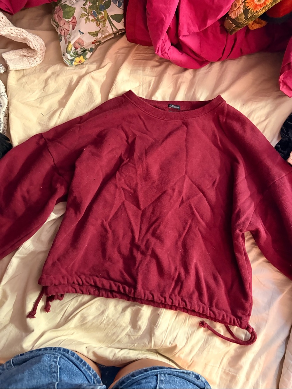 GAP Burgundy Cropped Drawstring Sweatshirt